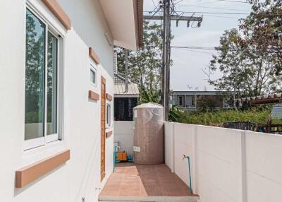 Outdoor area with walkway and electrical infrastructure