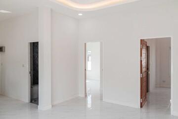 Bright and modern interior with multiple doors