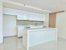 Modern kitchen with white cabinets and island