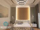 Modern bedroom with stylish lighting and bed decor