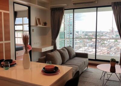 Modern living room with city view