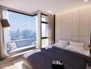 Modern bedroom with city view