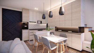 Modern kitchen with dining area