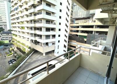 Condo balcony with city view