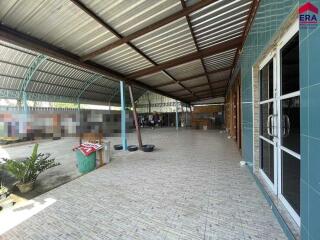 Covered outdoor area with tiled floor and plants