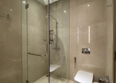 Modern bathroom with glass shower enclosure