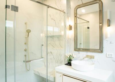 Modern bathroom with glass shower and elegant sink