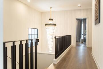 Elegant hallway with chandelier