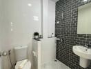 Modern bathroom with grey and white tiles