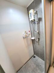 Modern bathroom with shower and water heater