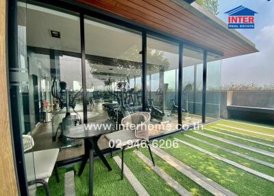 Modern fitness area with outdoor seating