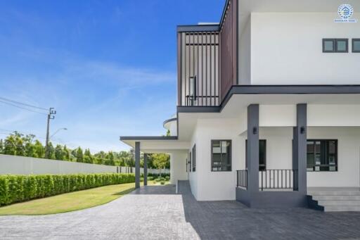 Modern two-story building with outdoor space