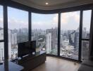 Modern living room with panoramic city view