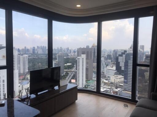 Modern living room with panoramic city view