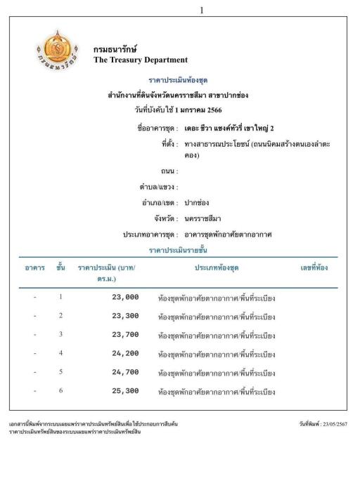 A document in Thai language from the Treasury Department