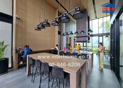 Modern communal kitchen with dining area