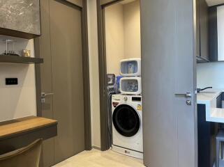 Compact laundry space with washer and dryer