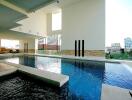 Indoor pool with city view
