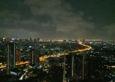 Night view of the city with illuminated buildings and streets