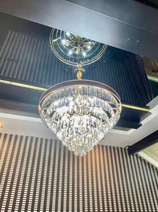 Luxurious chandelier hanging from ceiling