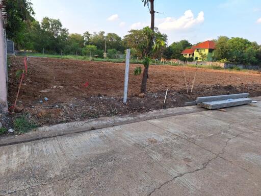 Empty plot of land with surrounding greenery