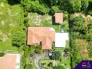 Aerial view of a property with surrounding greenery