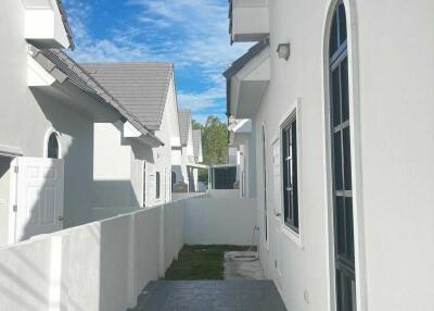 Exterior of residential buildings with pathway