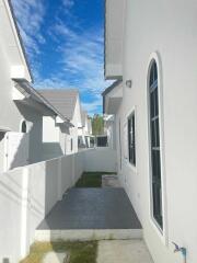 Exterior of residential buildings with pathway