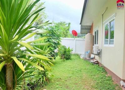 Backyard with greenery and house exterior