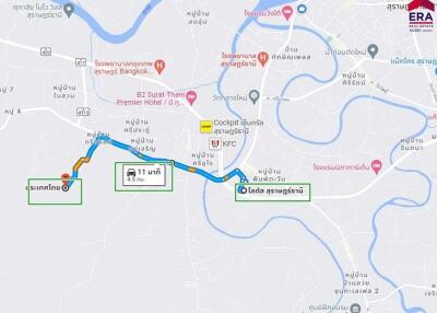 Map of the surrounding area with highlighted route