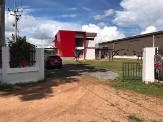 Exterior view of a modern building with driveway