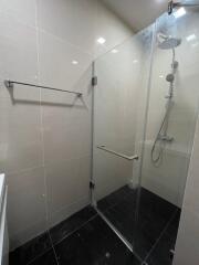 Modern bathroom with glass shower enclosure