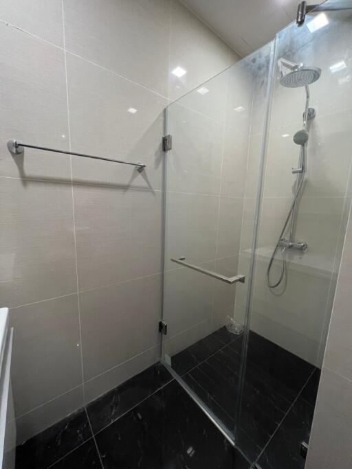 Modern bathroom with glass shower enclosure