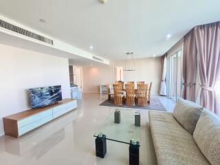 Spacious living room with dining area