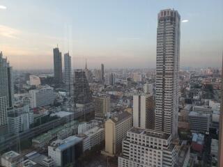 View of a city skyline with tall buildings