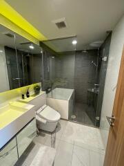 Modern bathroom with shower and bathtub