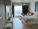 Spacious bedroom with a view and modern amenities