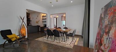 Dining area with modern furniture and decor