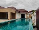 Backyard pool next to the house