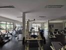 Spacious gym with various exercise equipment