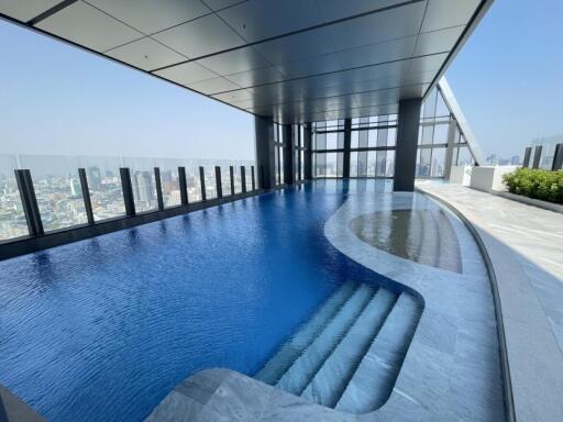 Indoor swimming pool with city view