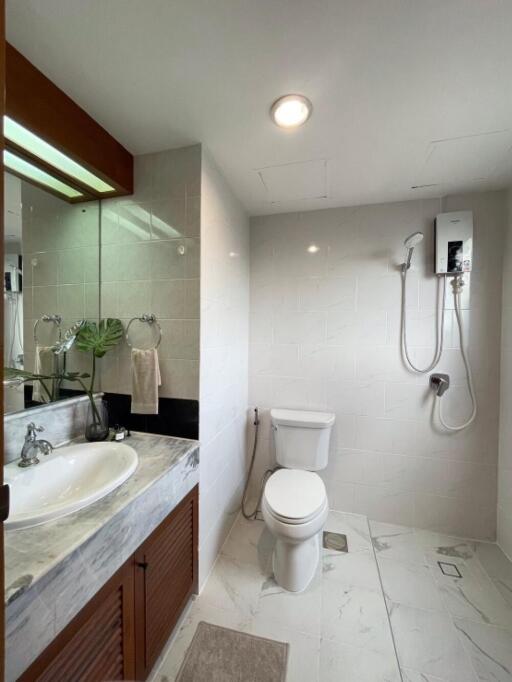 Modern bathroom with shower and vanity