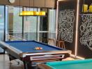 Modern recreational room with pool tables