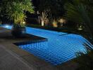 Outdoor swimming pool at night