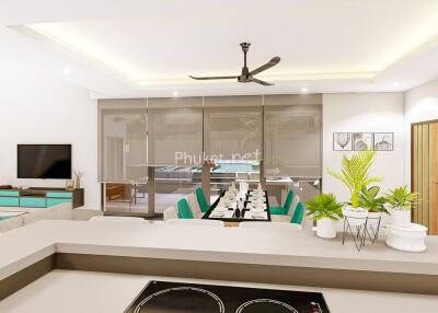 Modern open-plan living and dining space with contemporary decor