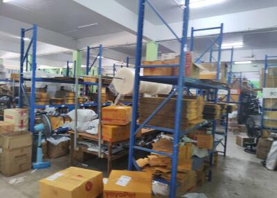 Warehouse storage area with shelves and boxes