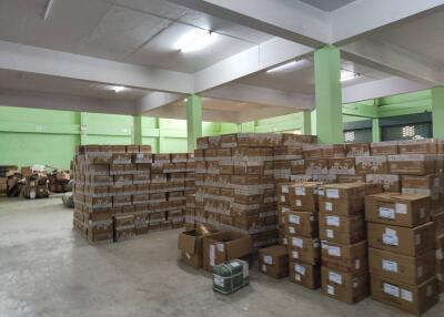 Spacious warehouse with multiple stacks of cardboard boxes