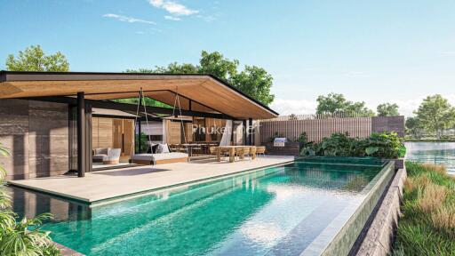 Modern outdoor living space with a swimming pool