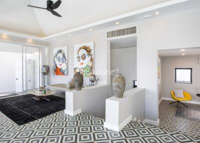 Modern living room with art decor and stylish furnishings