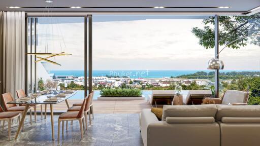 Modern living room with a view of the sea